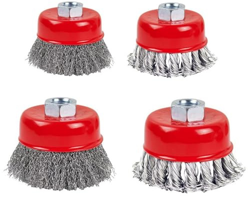 WOMGF 4 Pezzi Spazzola Metallica per Smerigliatrice Ø 75 mm + Ø 100mm Spazzole per Flessibile M14 Spazzole Acciaio Angolare