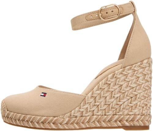 Tommy Hilfiger Donna Jeans Sandali Wedge High Closed Toe con Tacco a Zeppa, Beige (Clayed Pebble), 38