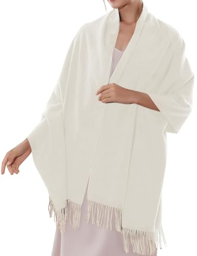 SSKHE Écharpe Femmes Élégant Cachemire Foulards Pashmina Pour Mariage Hiver Chaud Longues Grosse Echarpes et Foulards，200 * 70 cm (Blanc)