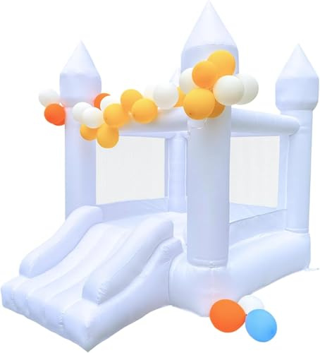Inflatable Bounce Castle with Slide, Indoor Outdoor Children's Bouncy House, White