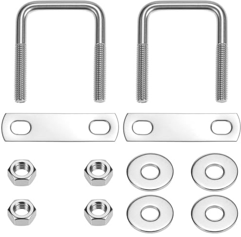 QWORK® 2 Piezas pernos en U de 304 acero inoxidable M8, tornillos en U de 40x65 mm, alta capacidad de carga, con tuerca, placa de marco y arandela, para múltiples aplicaciones
