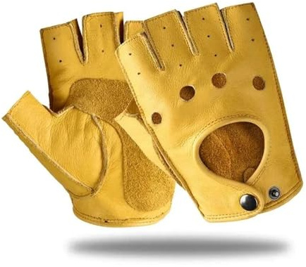 WMAMBZNDHP Guantes de Cuero sintético for Hombre, sin Dedos, for Conducir, Fitness, Motocicleta y Ciclismo(Yellow,L)