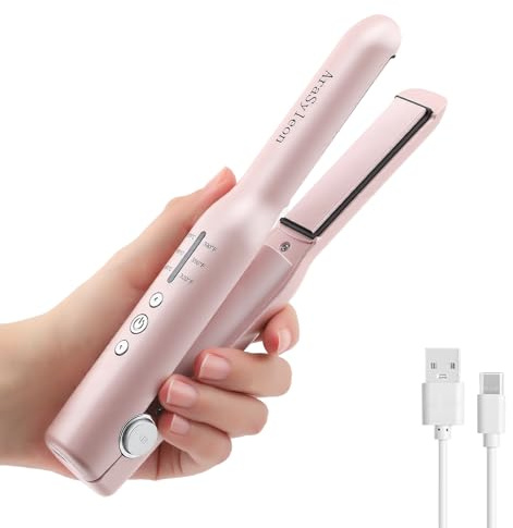 AraSyleon Plancha de Pelo Inalámbrica Mini 2 en 1 con Batería, Placas Mini de Titanio 3D, Calentamiento en 20s, 3 Temperatura (160-200℃), 2600mAh, Autonomía 30 Minutos, Plancha de Viaje