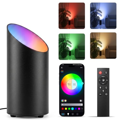 8W RGBW LED Uplight Spot Regulable, Lámpara de Suelo con Mando a Distancia/Interruptor de Pie, Control mediante aplicación, Temporizador, Modo Música Para Interiores Plantas Murales, (negro, 1 Pack)