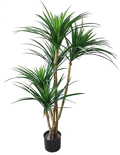 Pure Garden Artificial Tree - 51-Inch Tropical Yucca Plant with Rubber Leaves and Natural Trunk for Living Room, Bedroom and Office - Faux Plants