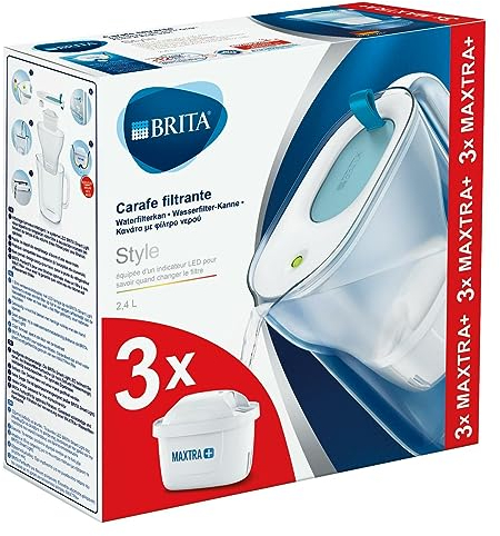 Brita - Caraffa filtrante con filtro, stile 2,4 l, 3 cartucce filtranti MAXTRA+ incluse, colore: blu