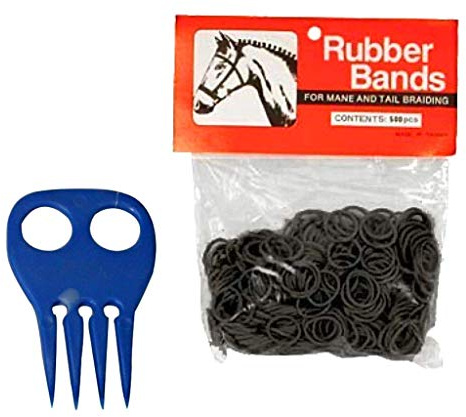 Horse Mane Braiding and Banding Bundle - Mane/Tail Rubber Bands, Braid Aid Braiding Comb (Black)