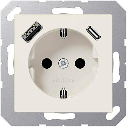 Jung A1520-15CA SCHUKO-Steckdose mit USB Typ AC (max. 3A) mit erhöhtem Berührungsschutz (Thermoplast bruchsicher) Weiß Serie A