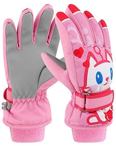 HuoBi Skihandschuhe Wasserdicht Atmungsaktiv Schnee Snowboard Handschuhe Mädchen Kinder Winter Kaltes Wetter Handschuhe Cartoon Kaninchen Muster für Radfahren Rodeln Skaten Laufen Sport