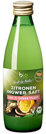 bioZentrale Zitronensaft mit Ingwer Naturtrüb | 250 ml Glasflasche Direktsaft | Vitamin C Quelle ohne Zucker | Bio Zitronen mit mittlerer schärfe | für Cocktails, Getränke, Backen, Kochen