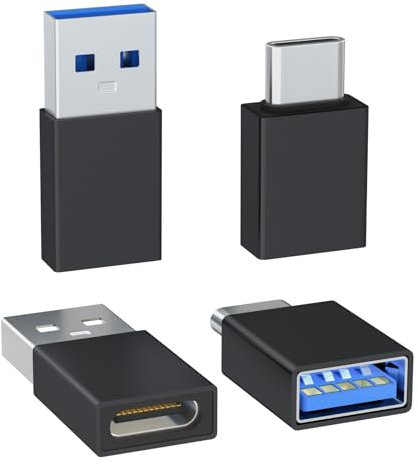4er-Pack USB-C-Adapter-Set mit Typ-C auf A-Stecker & USB-C auf Buchse, Kompatibel mit Apple Watch, iPhone 16 Pro Max, 16Pro, 16Plus, 16, AirPods - Schwarz