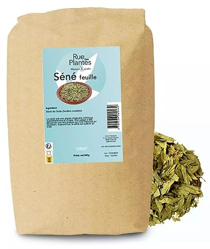 Feuilles de Séné Coupée, Origine Inde - Laxatif Naturel - Favorise le Transit Intestinal et le Nettoyage du Colon - Tisane Détox | Conditionnée en France, RUE DES PLANTES (500, Grammes)