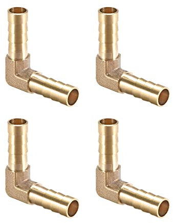 QUARKZMAN 8mm Diámetro 90 Grados Latón Espiga Manguera Montaje x 4uds Codo Conector Acopladores para Manguera Conexión, Conector de Lengüeta de Latón [Dorado Tono]