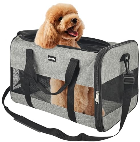 Zavothy Borsa per il Trasporto del Gatto Cane, Borsa per il Trasporto Traspirante e Pieghevole, Custodia per il Trasporto del Gatto con Tracolla Regolabile, Materasso in Peluche Rimovibile, L, Beige