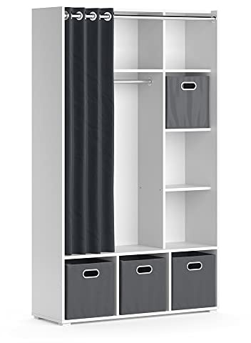Vicco Armario de Ropa Luigi, Blanco, 38 x 178.1 cm con cajones abatibles (Gris), para Almacenamiento Flexible con Ruedas para fácil Cambio de ubicación
