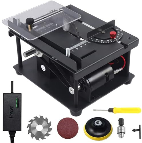 Multi-Functional Table Saw AHWOiHS Mini Table Saw Portable for Woodworking, Desktop Woodworking Adjustable Speed & Angle with Sandpaper Grinding Wheel