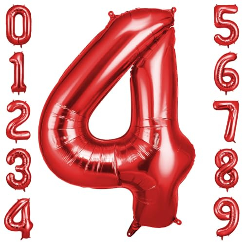 OFFCUP Helium Balloons, 40 Inches Number Balloons 4, Foil Birthday Balloon for Birthday Wedding Party Decorations Celebration Supplies (Red)