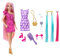 Barbie-Puppe, Fun & Fancy-Haar mit extralangem, farbenfrohem blondem Haar und glänzendem rosa Kleid, 10 Frisier- und Mode-Spielaccessoires, JDC85