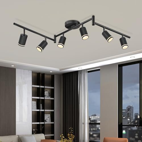 GeyouLux Deckenstrahler LED 6 Flammig, LED Deckenleuchte Schwenkbar, GU10 Deckenlampe Strahler Deckenspot, Modern Spot Lampe Wandstrahler Schwarz für Wohnzimmer Schlafzimmer Küche (Ohne Leuchtmittel)
