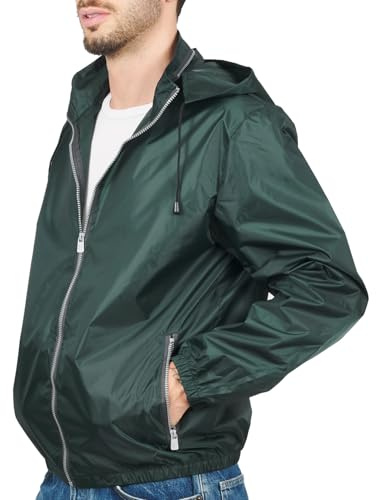 PERLETTI Giacca a Vento Donna Uomo Impermeabile - Giubbino Antivento Antipioggia Ultra Leggero con Cappuccio e Tasche - Giacca Sportiva Viaggio Unisex Outdoor Ripiegabile con Custodia (Verde, M)