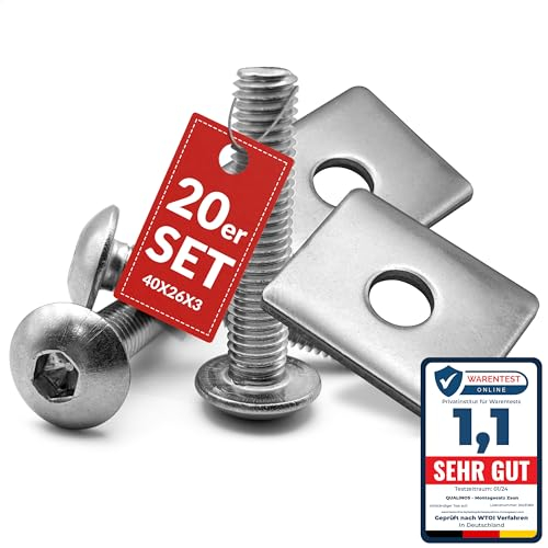Qualinos 20x hochwertige Doppelstabmattenzaun Befestigung: Klemmplatten 40x26x3 mm und Schrauben - aus Edelstahl. Doppelstabmattenzaun+Befestigung am Zaunpfosten. Stabmattenzaun Zaunbefestigung