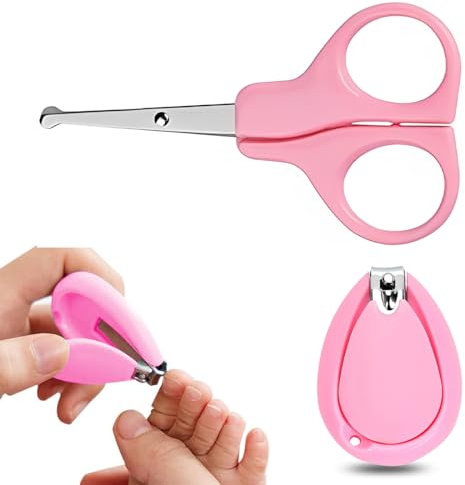 IBXWMNG Baby Nagelschere & Feile Set aus Edelstahl mit abgerundeten Spitzen, ideal für Neugeborene, Kleinkinder und Kinder - sichere und schonende Nagelpflege（Rosa）