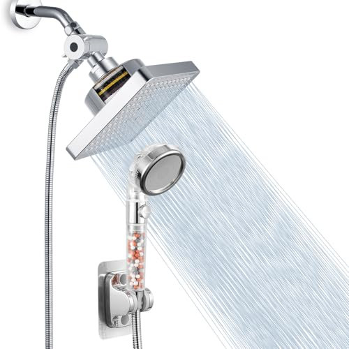 Nuodan Filtered Shower Head with Handheld Combo, High Pressure Rain Showerhead Filter for Remove Chlorine and Harmful Substances, with Self-adhesive Holder/59 Hose, Chrome