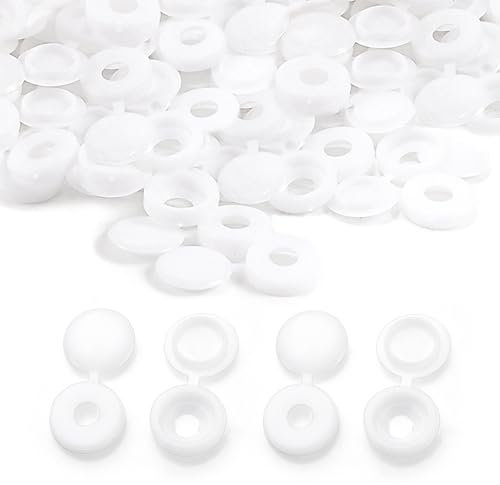 White Screw Caps Covers, 200 Pcs Plastic Hinged Screw Cover Caps White Folding Screws Heads Cover Cap for Covering Screws