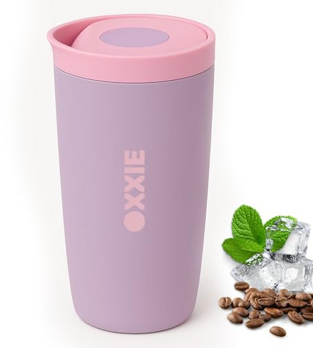 OXXIE Vaso Termo Cafe Para Llevar Pequeño 350ml, Vaso Termico, Aislamiento de Doble Pared, Taza de Cafe de Acero Inoxidable, Tapa Hermetica, Reutilizable y Antigoteo (Purpura)