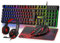 Rewurnth Ensemble clavier et souris de jeu avec casque, clavier QWERTZ DE, clavier lumineux RVB, 4 couleurs, souris de jeu LED, casque over-ear, grand tapis de souris, USB filaire pour PC, Mac, PS5