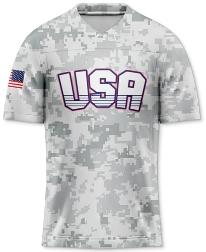 Rgubvui Men's 4th of July USA Flag Football Jerseys for Independence Day Camouflage Style Shirts American Patriotic Jersey 250 Anniversary USA Shirt