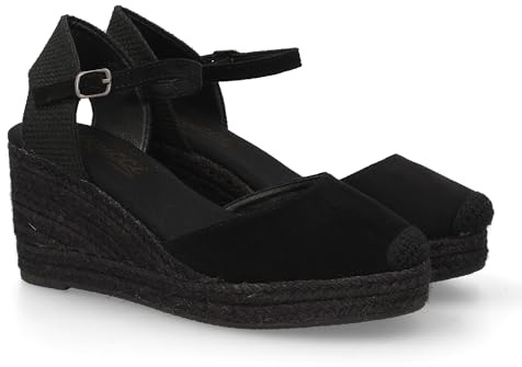shoes&blues.es 94321 Sandalia de Cuna de Yute para Mujer, comodas y Elegantes Diseno Moderno con el Yute en el Mismo Tono y con Cierre de Hebilla, Ideales para Primavera Verano. Negro Talla 39
