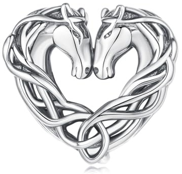 Abalorio de nudo celta de doble caballo, plata de ley 925, con corazón infinito, compatible con pulseras Pandora, collar para mujer