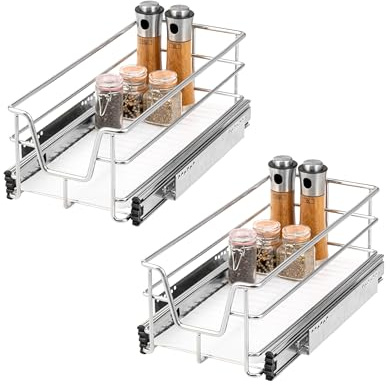 bremermann Lot de 2 tiroirs télescopiques de 30 cm avec étagère, tiroir de cuisine, à extension complète, avec rails télescopiques, idéaux pour la cuisine, la salle de bain et la chambre à coucher, en