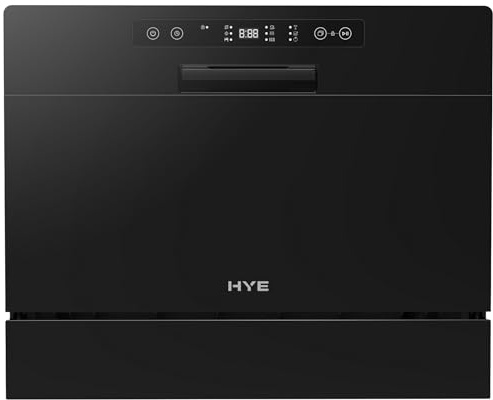 HYE Black 55cm Table Top Dishwasher, 6 Place Settings, 6 Wash Programs, Quiet 52dB Operation, Compact Countertop Design – DW016TTB25