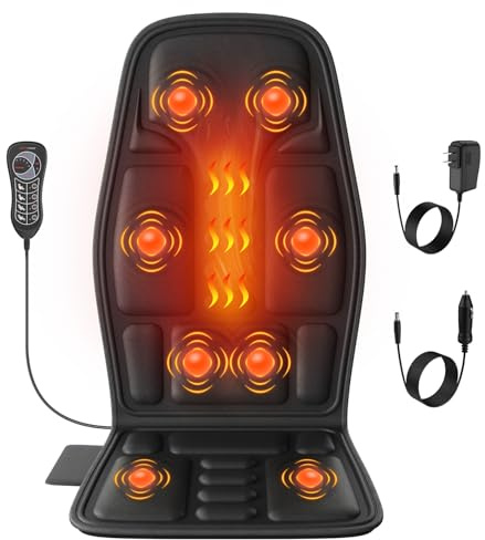Massage Seat Cover with Heat, 8 Vibration Motors, Massage Pad with Vibration for Back and Neck, Seat Cushion for Relaxation, Back Massager Home Office, Gifts for Men / Women / Mum