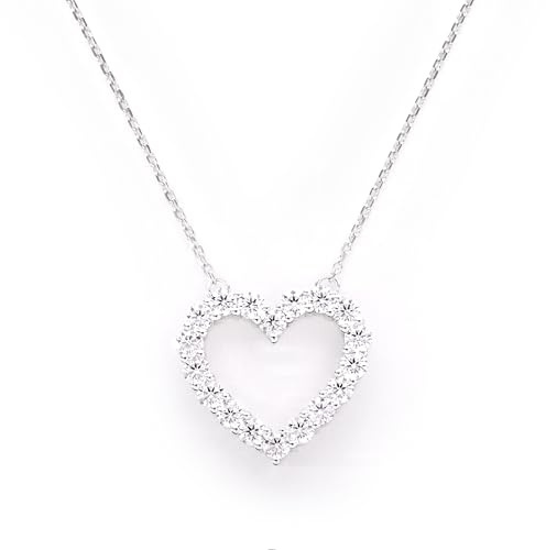 STORYJEWELLERY Heart Necklace, Silver Necklace for Women, Silver Heart Pendant Necklaces, Cubic Zirconia Charm Necklaces, Dainty Jewelry