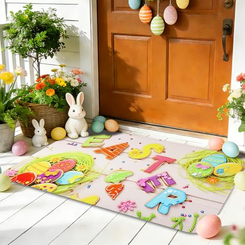 ZoneYan Huevo Pascua Felpudo, Decoración Felpudos Primavera, 40x60cm, Alfombra Pascua, Huevos Pascuas Alfombra, Huevo Primavera Alfombrilla, Tapete Pascuas para Cocina, Entrada, Sala Estar