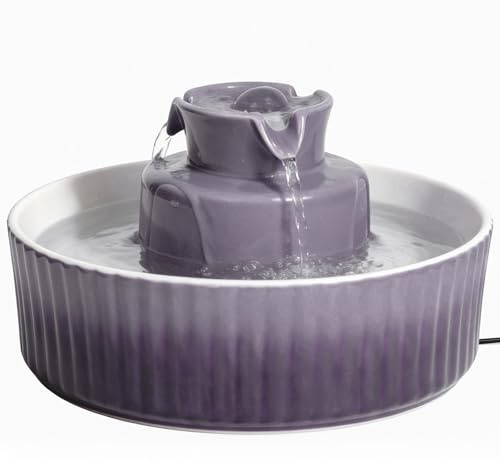 Waatoos Ceramic Cat Water Fountain, 2.1L/71oz Cupcake Pet Water Fountain for Cats and Dogs, Automatic Pet Drinking Fountain with Pump, Filter & Foam (Gradient Purple)