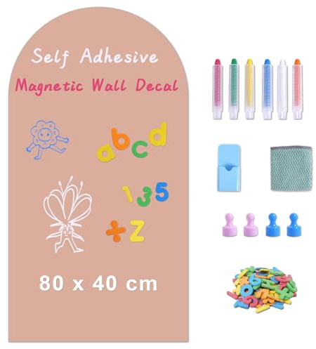 WIBOSOGA Lavagna Magnetica Adesiva da Parete 80 x 40 cm – Pellicola Lavagna Nera Cancellabile Peel & Stick con Superficie Magnetica, Design Arco, Accessori Inclusi – Casa, Ufficio e Scuola (Rosa)