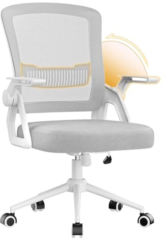 naspaluro Ergonomic Office Chair, Height Adjustable Executive Work Computer Desk Chairs with Padded Seat Cushion, Swivel Mesh Chair with 90° Flip-up Armrest & Lumbar Support for Home/Office-grey
