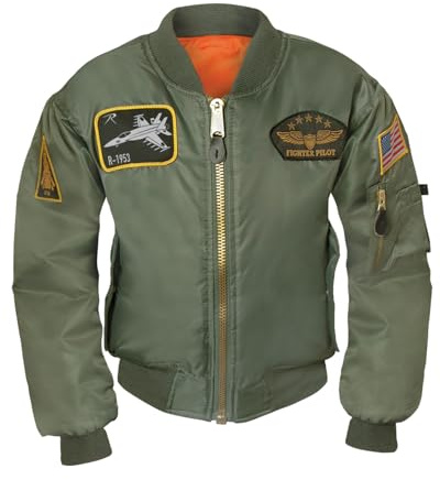 Rothco Kids Flight Jacket with Patches – Warm & Comfortable Outdoor Bomber Aviator Pilot Coat, Sage Green, M