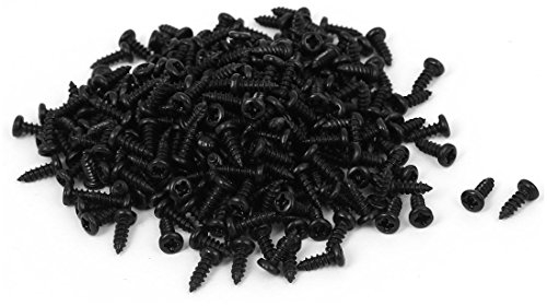 sourcingmap® 2mm x 6mm de rosca macho de cabeza redonda Phillips tornillo autorroscante de metal negro 300 pcs