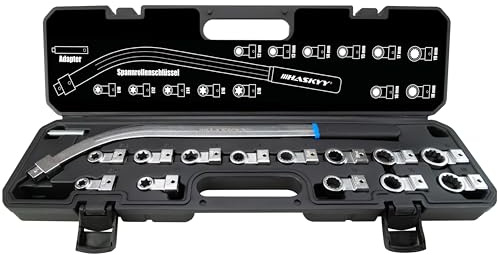 HASKYY 15tlg. Spannrollenschlüssel Set Keilriemen Zahnriemen spannen Spannschlüssel Torx Vielzahn E-Profil Zoll Werkzeug