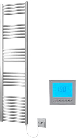 Greened House Chrome Electric Heated Towel Rail 400mm W x 1600mm H + Timer