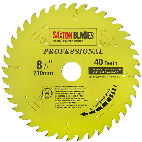TCT21040TPRO Saxton Professional Range TCT Circular Saw Blade 210mm x 40T x 30mm Bore, 16, 20, 25mm, 25.4mm Reduction Rings Compatible with Evolution Festool Bosch Makita Dewalt