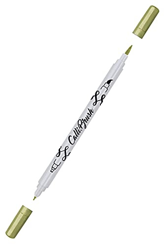 Online 19084/6 Calli.Brush, Stylo double pointe avec pointe en calligraphie et pointe pinceau Doré métallisé