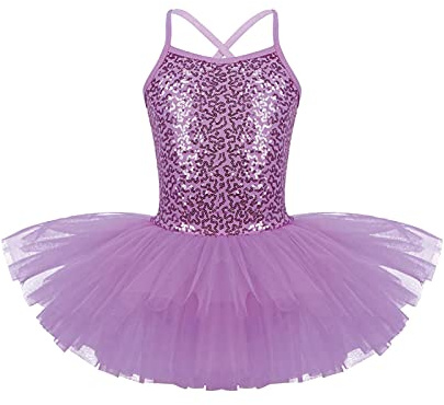 iEFiEL Flickklänning, balettklänning, barn, balettklänning, glitter, balettdräkt med tyllkjolar, paljetter, klänning, prestanda, dansklänning, violett, 116-122
