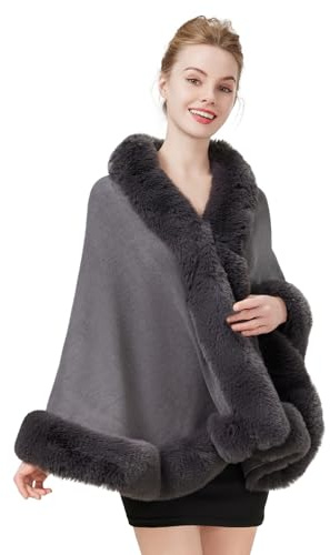 BEAUTELICATE Faux Fur Shawl Winter Wedding Wraps Bridal Bridesmaids Stole Shrug Women Knitted Cape Cardigan Evening Party Gatsby Custum One Size