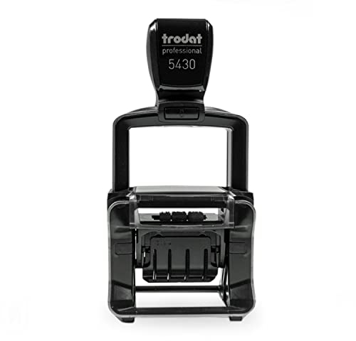 Betriebsausstattung24® Wunsch-Textplatte inkl. Automatik Datumstempel | Abdruckfläche: 41,0 x 24,0 mm bis zu 2 Zeilen | Selbstfärbend | Abdruckfarbe: schwarz | Material:Kunststoff